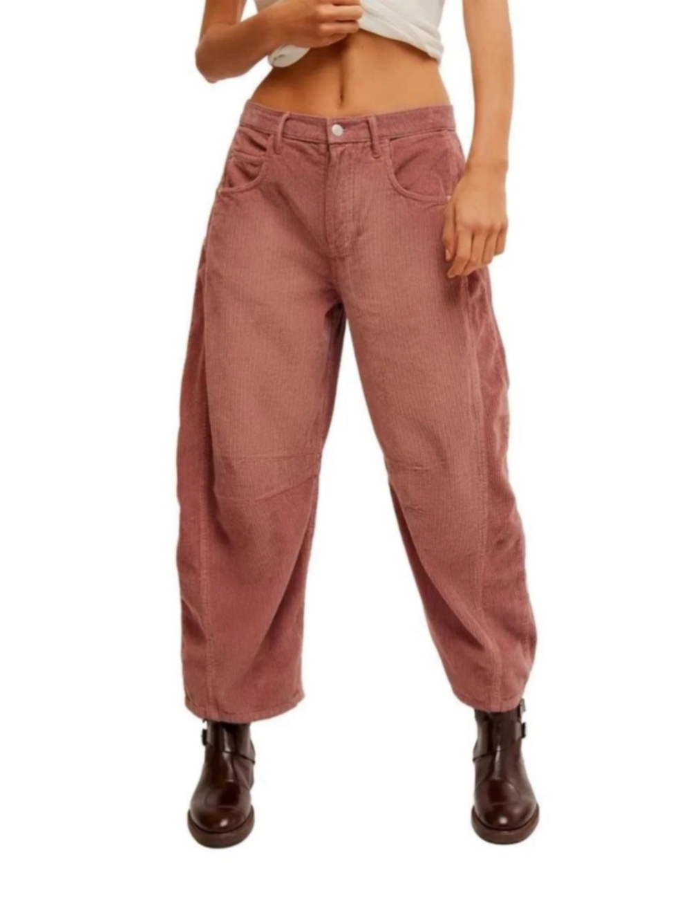 Free People Good Luck Barrel Leg Corduroy Pants in Withered Rose Size 24